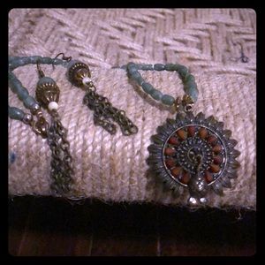 Funky Peacock Pendant Necklace and Earrings